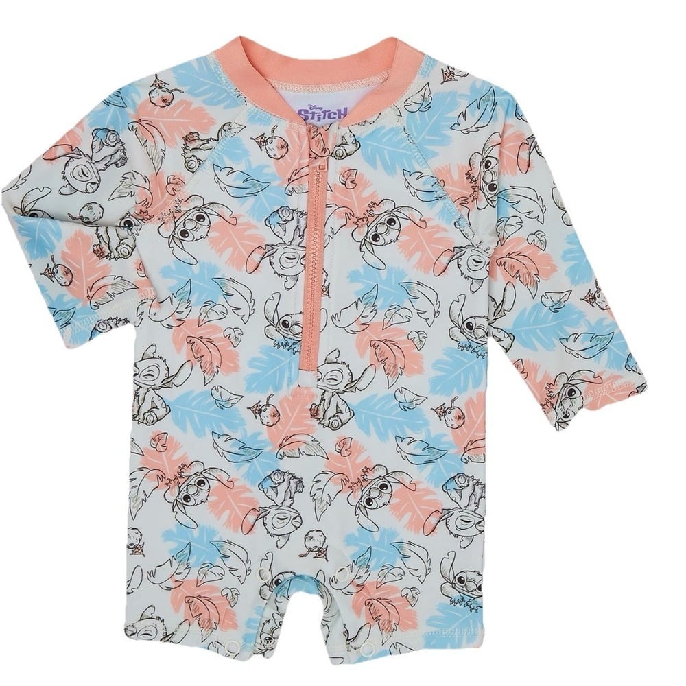 NWT Disney Stitch Infant 0-3M Boys One Piece Zip Rash Guard Swimsuit Beach UPF50